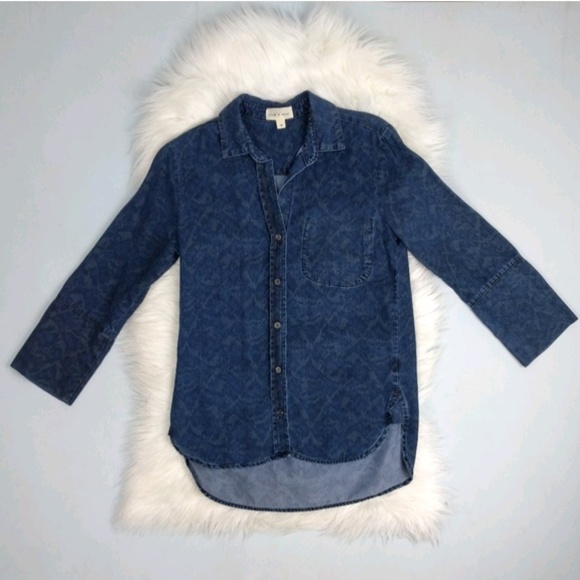Cloth & Stone for Anthro Printed Chambray Shirt XS - Picture 3 of 7